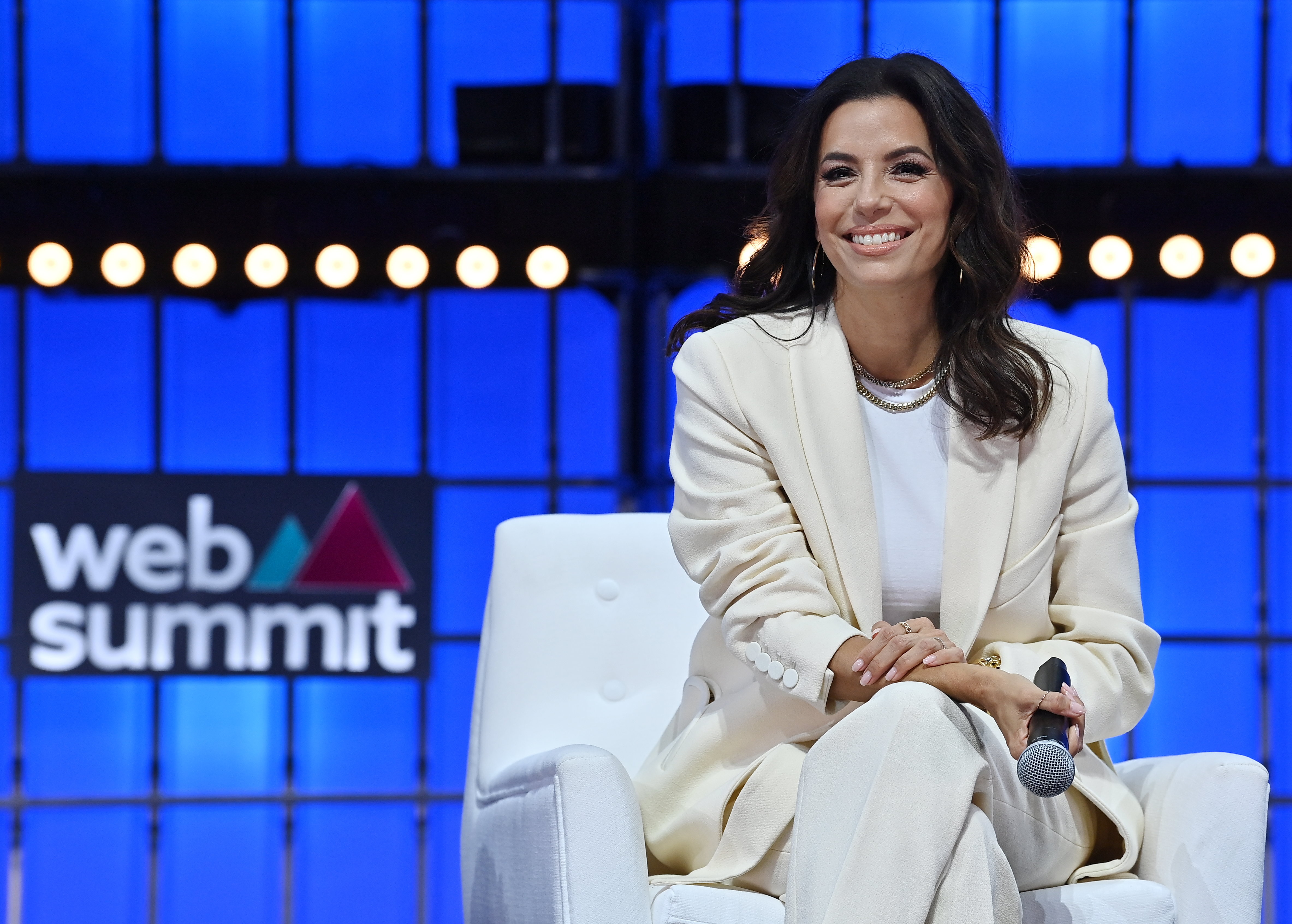Eva Longoria, founder Eva Longoria Foundation, on Centre stage during day three of Web Summit in Lisbon, Portugal, in 2022. | Source: Getty Images