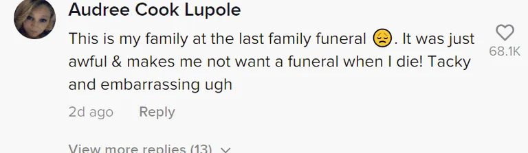 Commentaire d'un utilisateur sur la vidéo d'une femme qui a interpellé les participants aux funérailles de sa sœur. | Photo : tiktok.com/@jazzklassykushco 