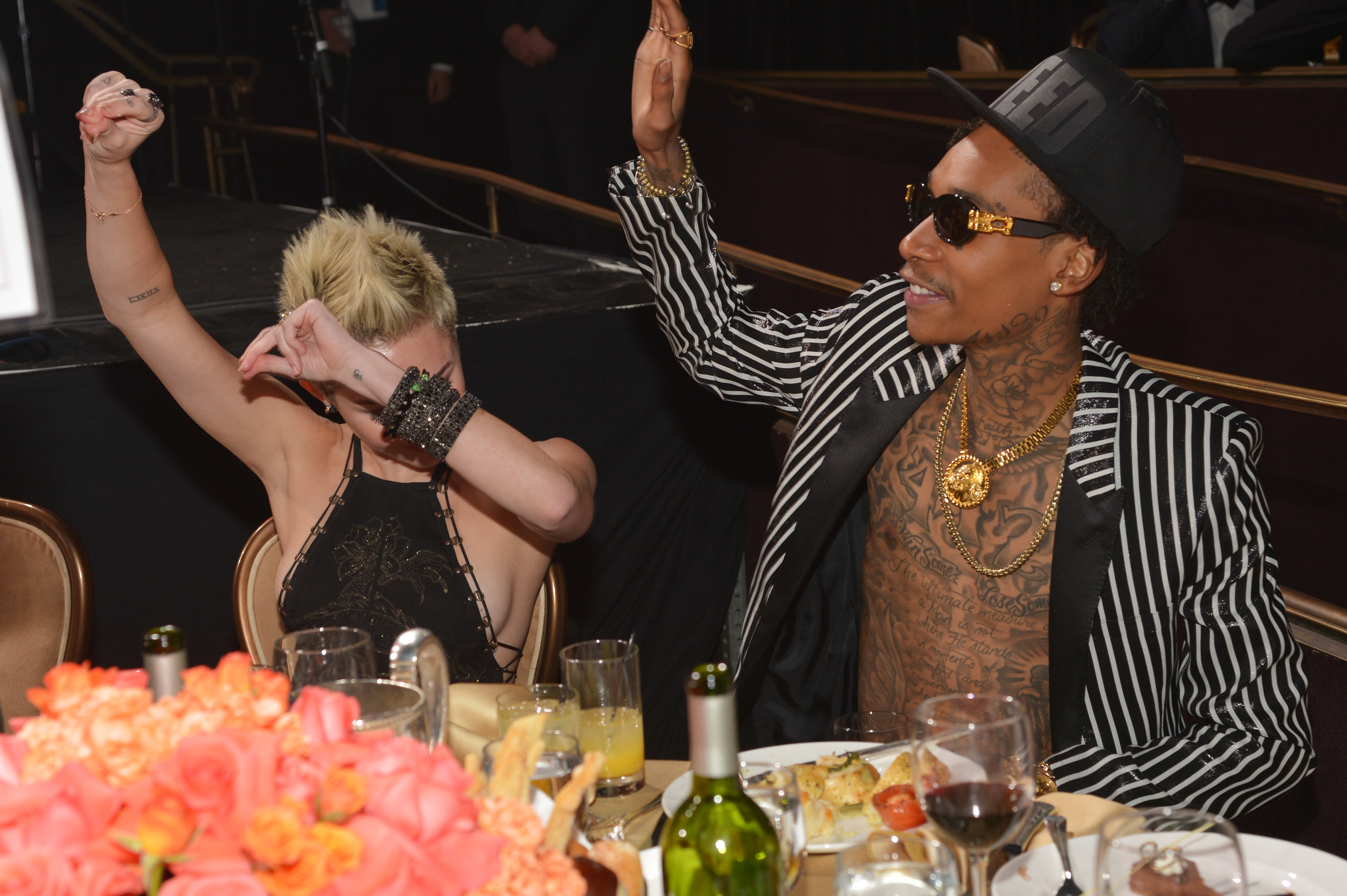 Wiz Khalifa and Miley Cyrus during the 55th Annual Grammy Awards Pre-Grammy Gala and Salute to Industry Icons honoring L.A. Reid on February 9, 2013, in Los Angeles, California. | Source: Getty Images