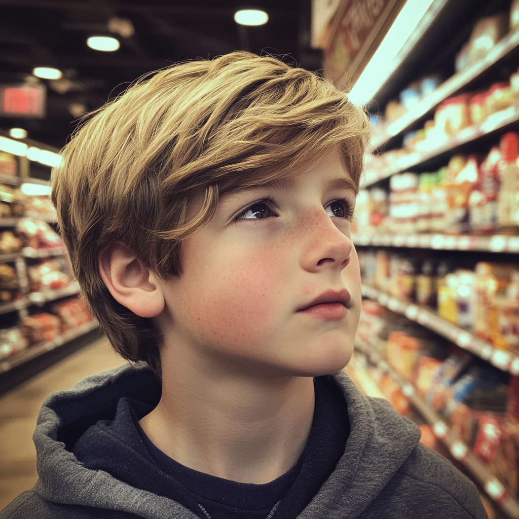 A boy in a grocery store | Source: Midjourney