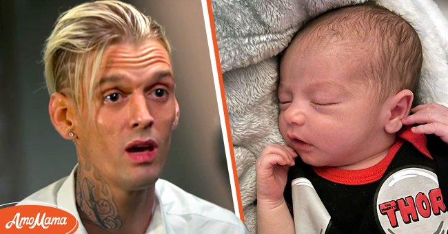 Aaron Carter pictured in a 2017 interview with Entertainment Tonight [Left]; A photo of Carter's newborn son, Prince [Right]. | Photo: YouTube/Entertainment Tonight & Instagram/aaroncarter