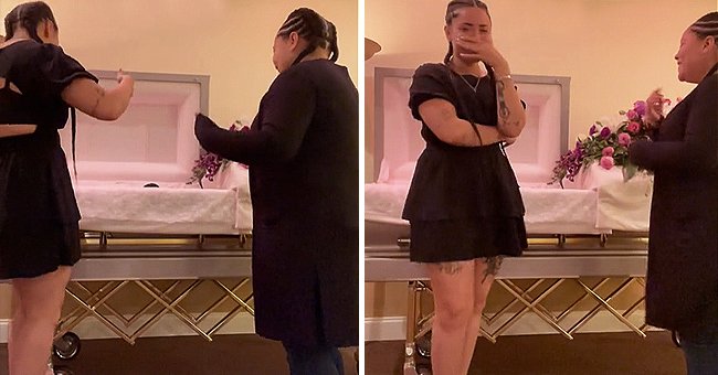 Two sisters rapping, dancing and laughing in front of their late mother's open casket. | Source: tiktok.com/rickandmourning