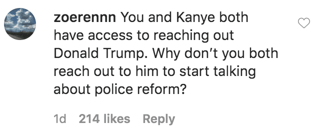 A Fan commented on Kim Kardashian’s statement on the nationwide protests triggered by the death of George Floyd to police brutality | Source: Intsagram.com/kimkardashian