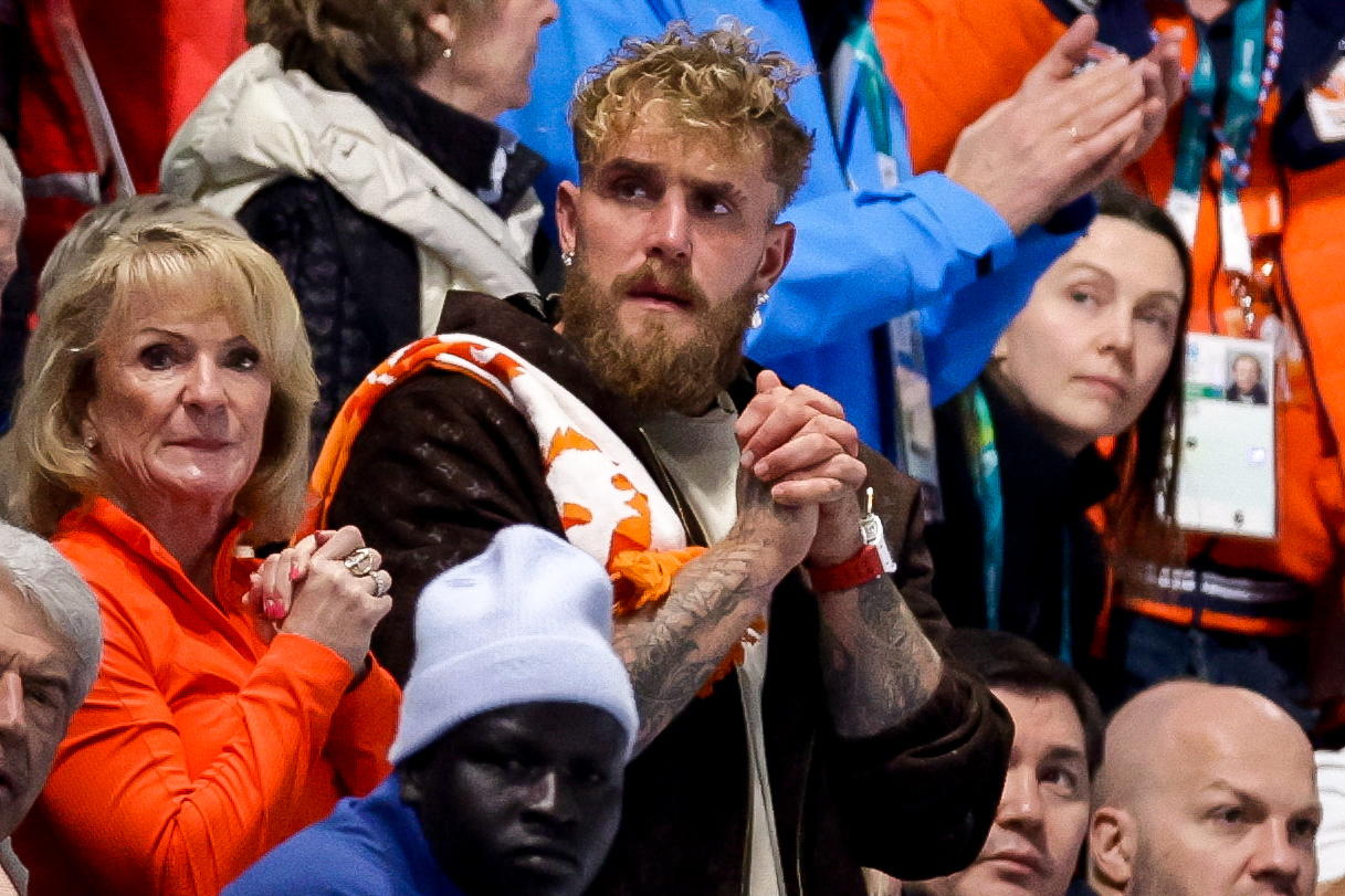 Jake Paul is seen in the stands while Jutta Leerdam of the Netherlands competes in the Speed Skating Women's 1000m during the Winter Olympic Games at Milano Speed Skating Stadium on February 9, 2026, in Milan, Italy | Source: Getty Images