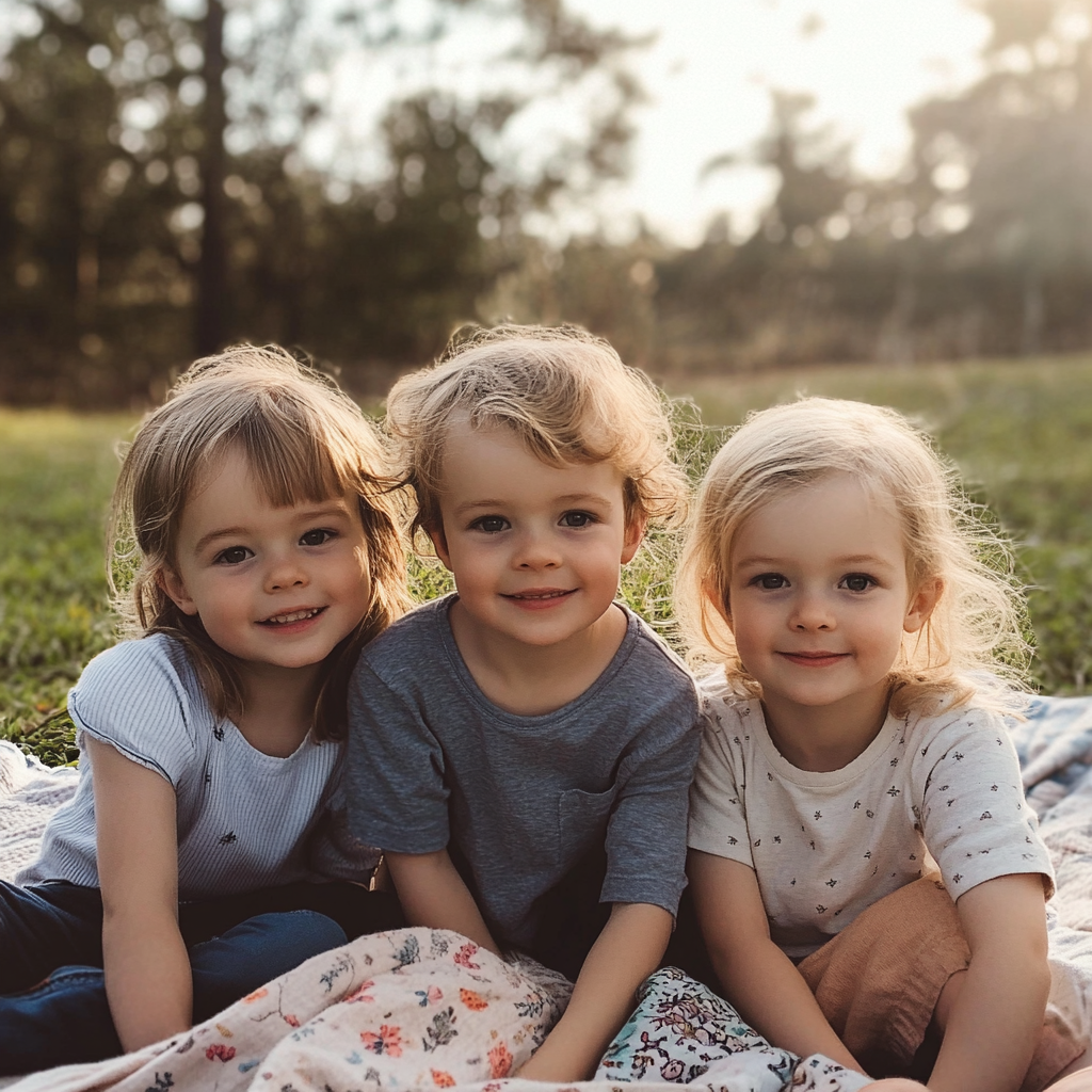 Children sitting outside | Source: Midjourney