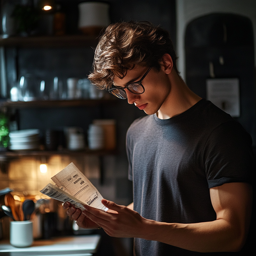 A man looking at the receipt | Source: Midjourney