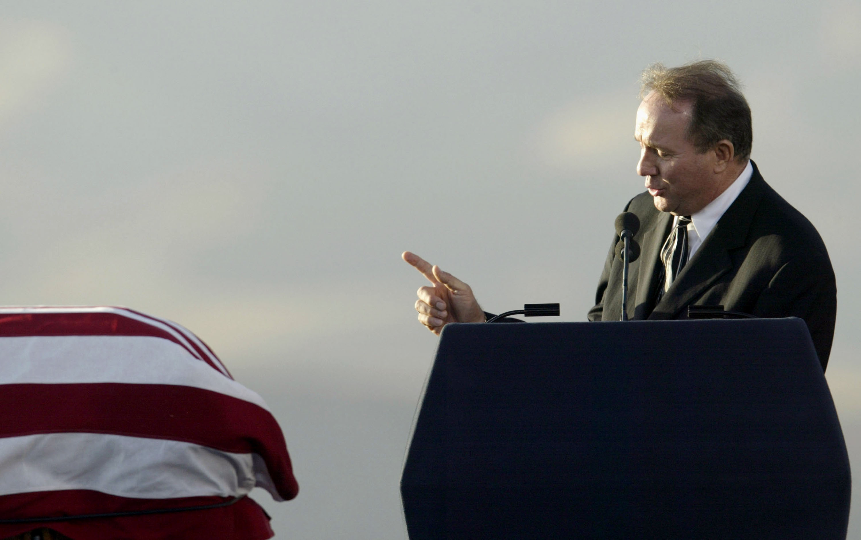 Michael Reagan makes a point during words of remembrance at the funeral service for the former president on June 11, 2004 in Simi Valley, California | Source: Getty Images