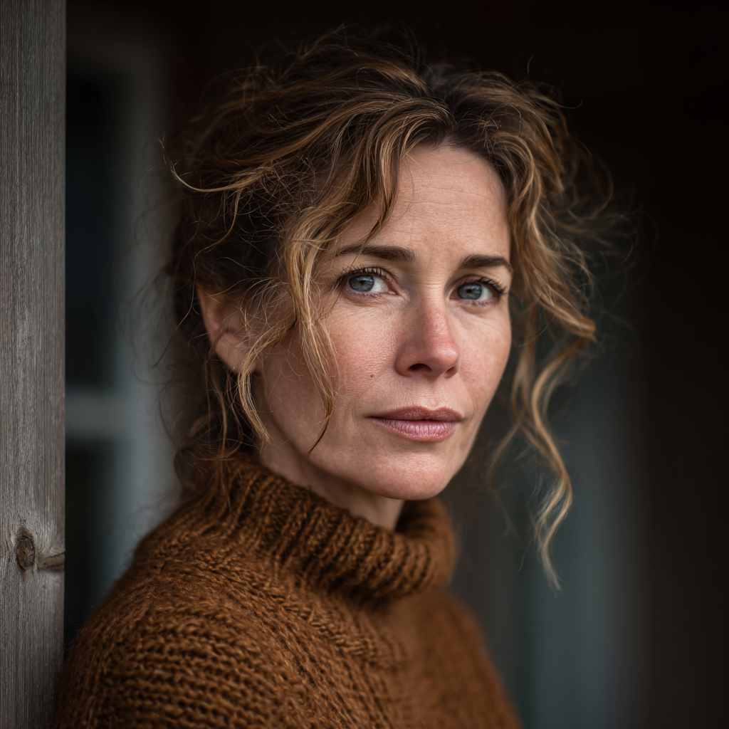 A pensive woman standing on a porch | Source: Midjourney
