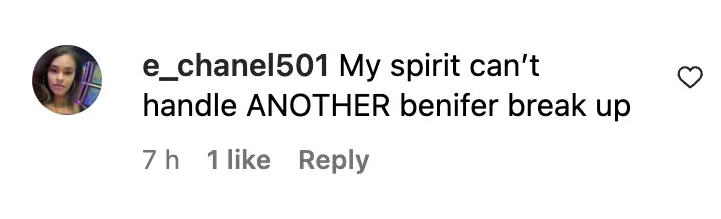 User comment about Jennifer Garner and Ben Affleck, dated September 27, 2023 | Source: Instagram/justjared