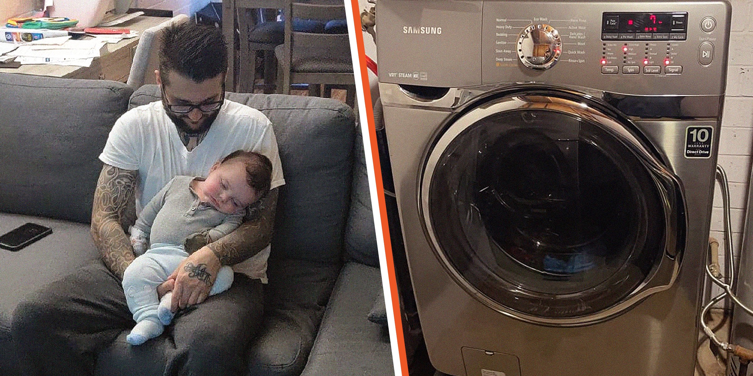 Chris Blaze with his baby | The washing machine he bought | Source: Facebook.com/Blaze520Az