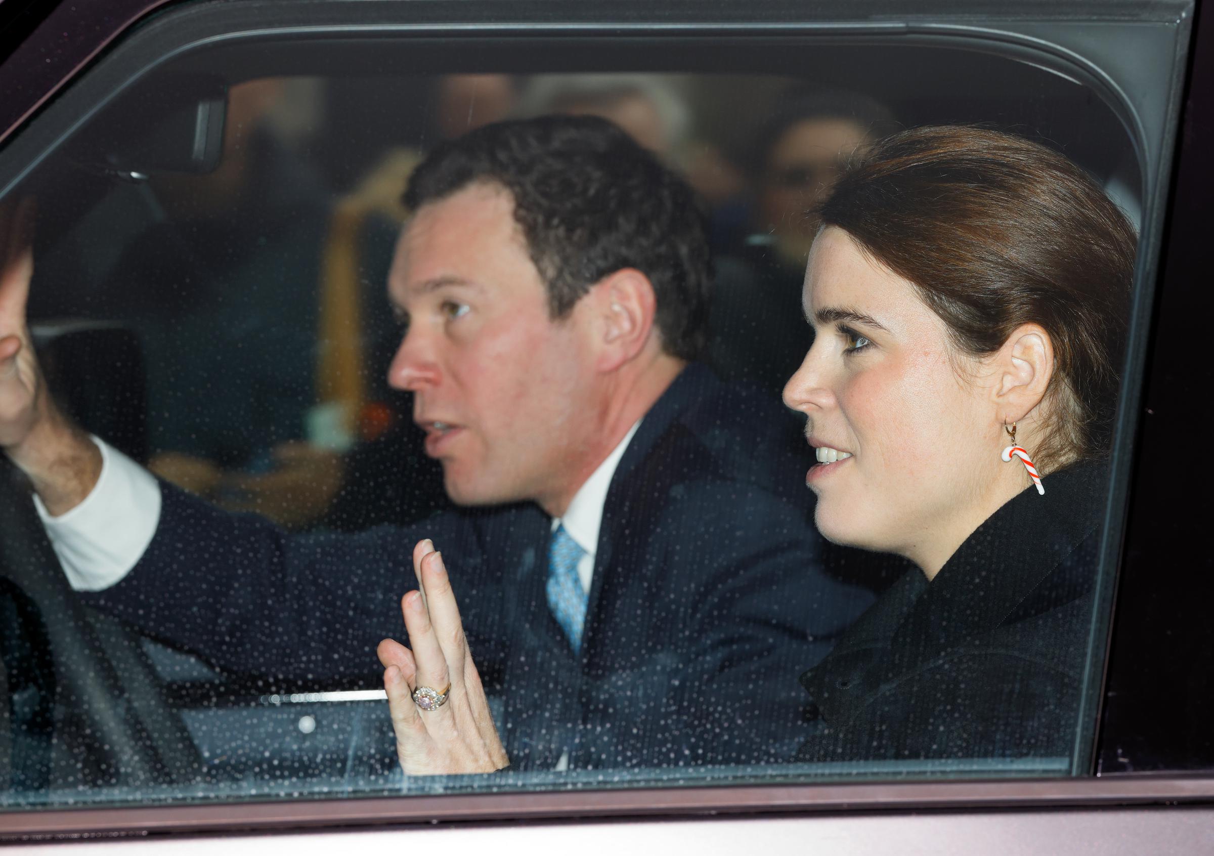Princess Eugenie was also seen riding alongside her husband Jack Brooksbank with the same festive spirit as her sister. Her candy cane earrings added a playful seasonal touch, while the couple's appearance helped reinforce their ongoing presence at key royal gatherings despite the recent scrutiny surrounding their wider family.