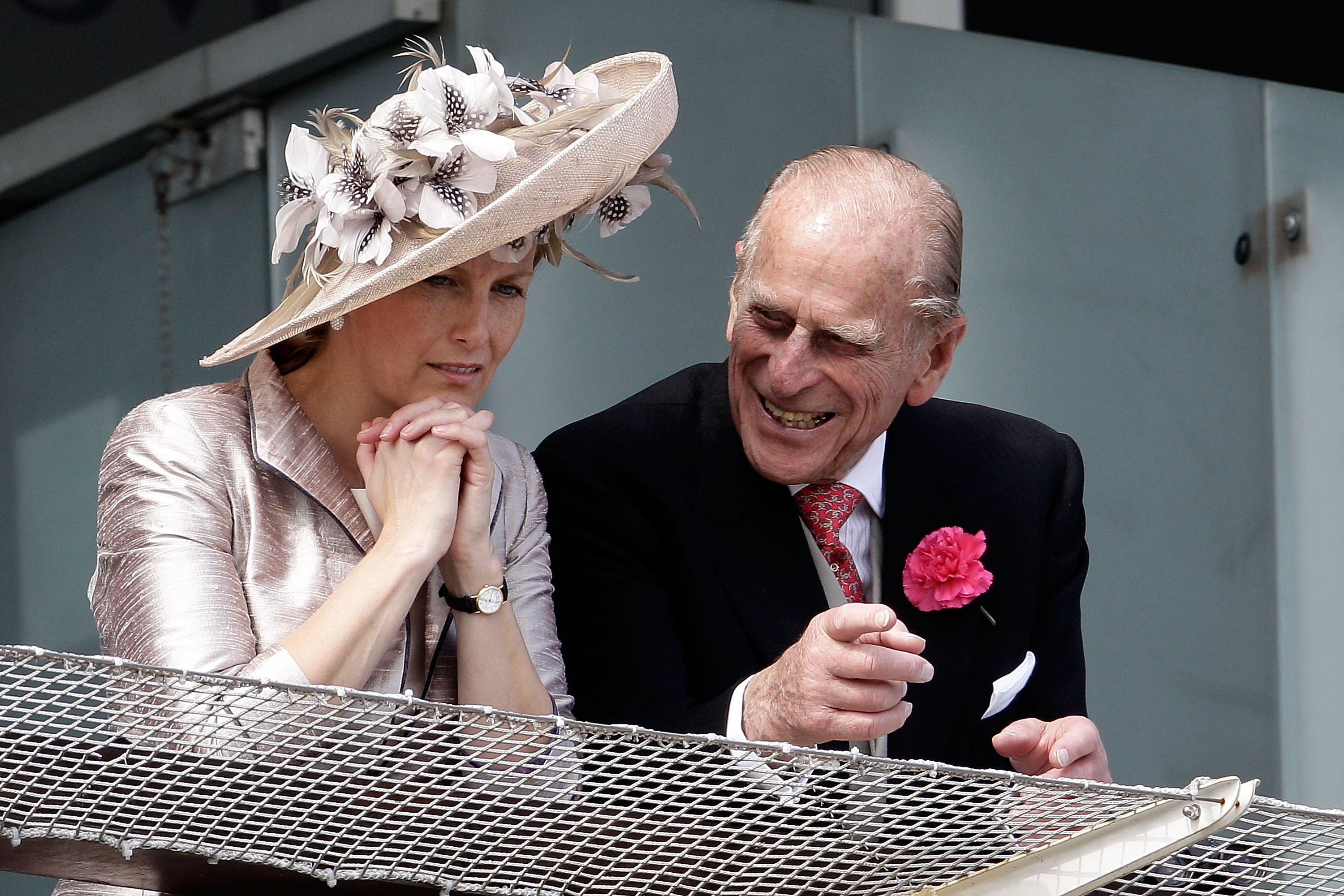 Prince Philip, Duke of Edinburgh and Sophie Rhys-Jones, Countess of Wessex wait for the start of the Epsom Derby at Epsom Downs racecourse on June 4, 2011 in Epsom, England | Source: Getty Images 