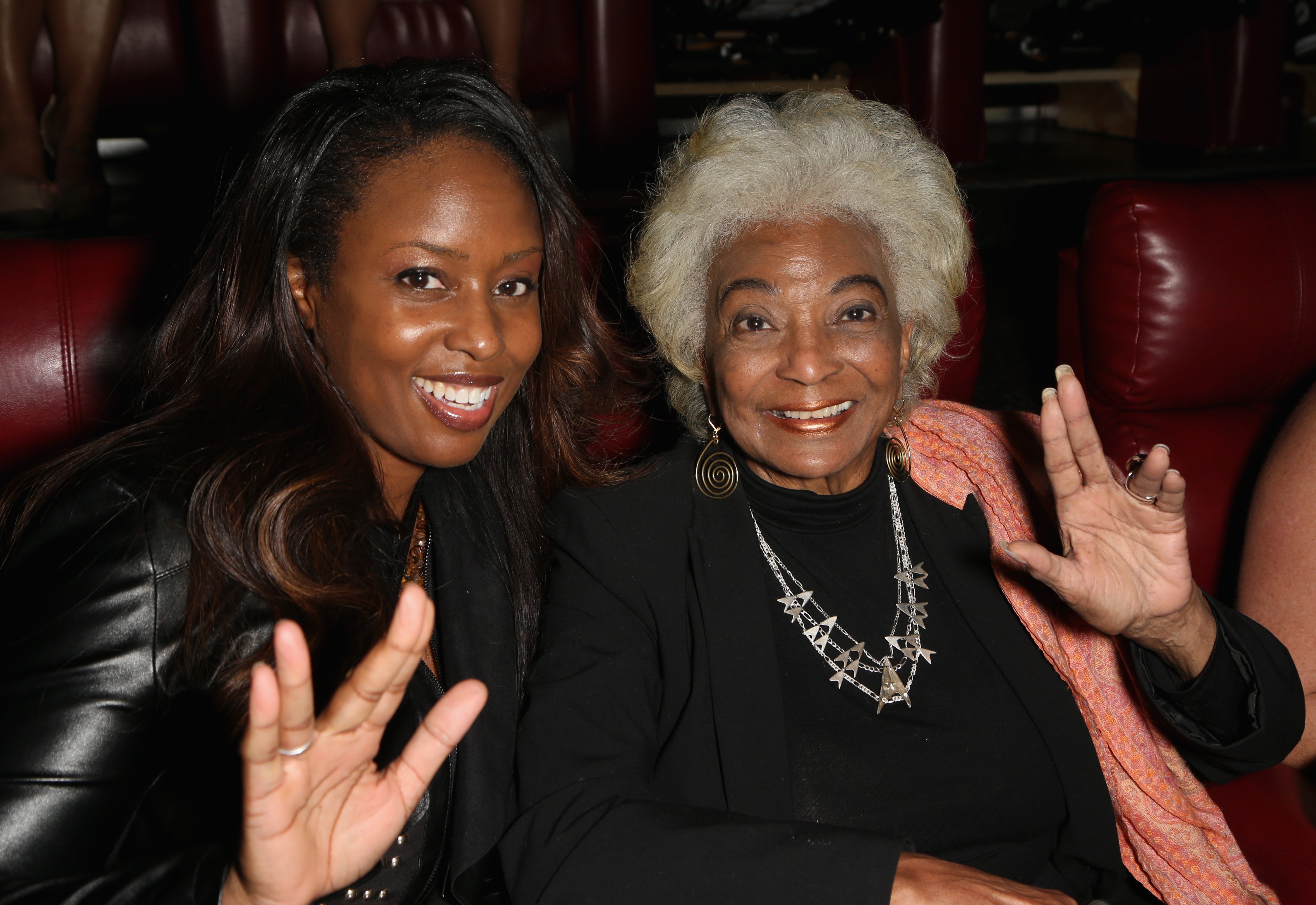  Actress/producer Angelique Fawcette (L) and actress Nichelle Nichols attend a screening of the science fiction spoof film "Unbelievable!!!!!" at the Brenden Theatres inside Palms Casino Resort on August 5, 2017 in Las Vegas, Nevada. | Source: Getty Images 
