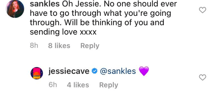 A screenshot of a fan's comment on Jessie Cave's post on her Instagram page | Photo: instagram.com/jessiecave/