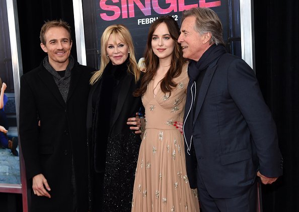 Jesse Johnson, Melanie Griffith, Dakota Johnson, and Don Johnson attend the New York premiere of "How To Be Single" at the NYU Skirball Center on February 3, 2016, in New York City. | Source: Getty Images.