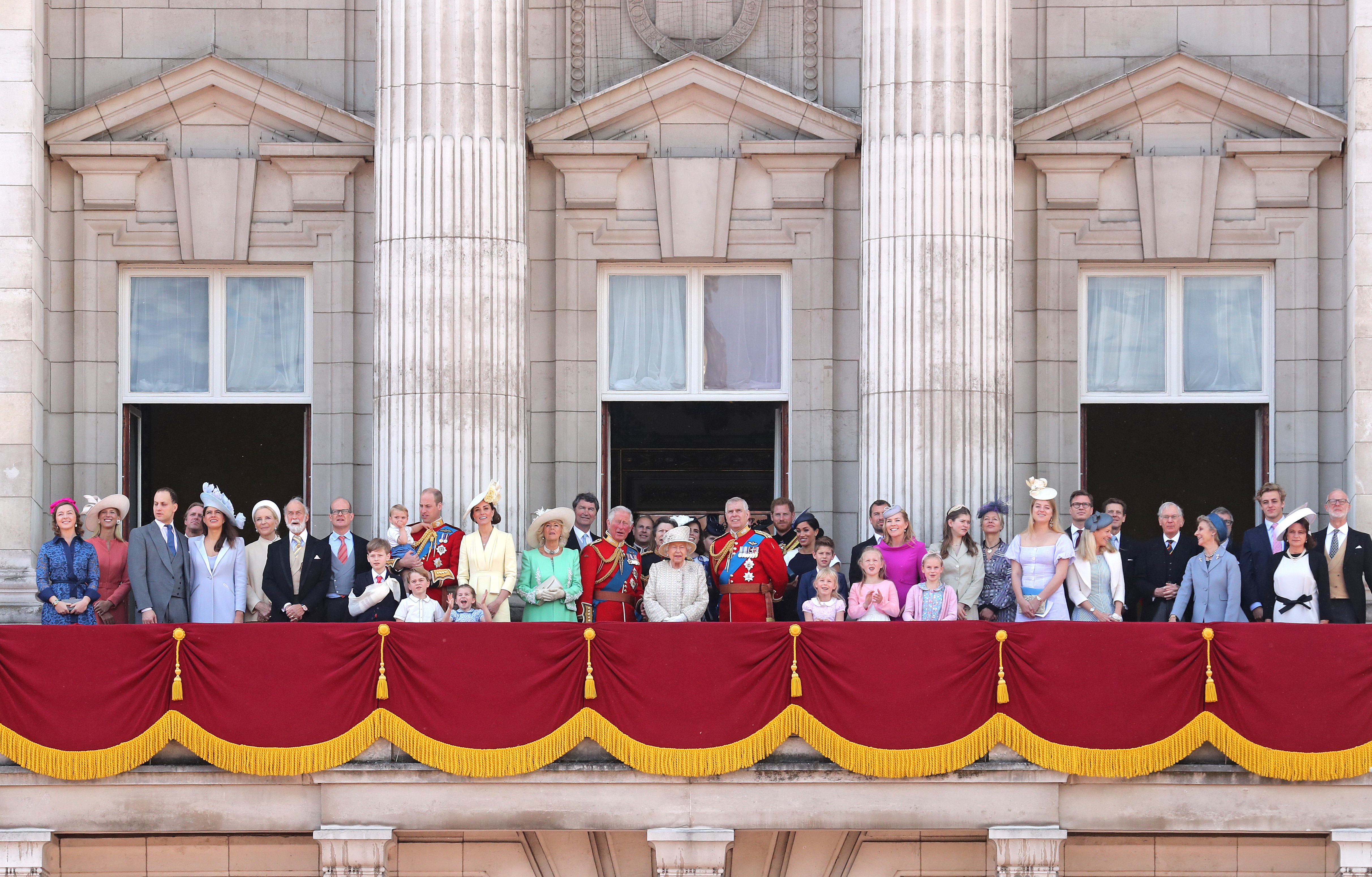 The royal family on the balcony of Buckingham Palace to watch a fly-past of aircraft by the Royal Air Force during Trooping The Colour, the Queen's annual birthday parade, on June 8, 2019 in London, England | Source: Getty Images
