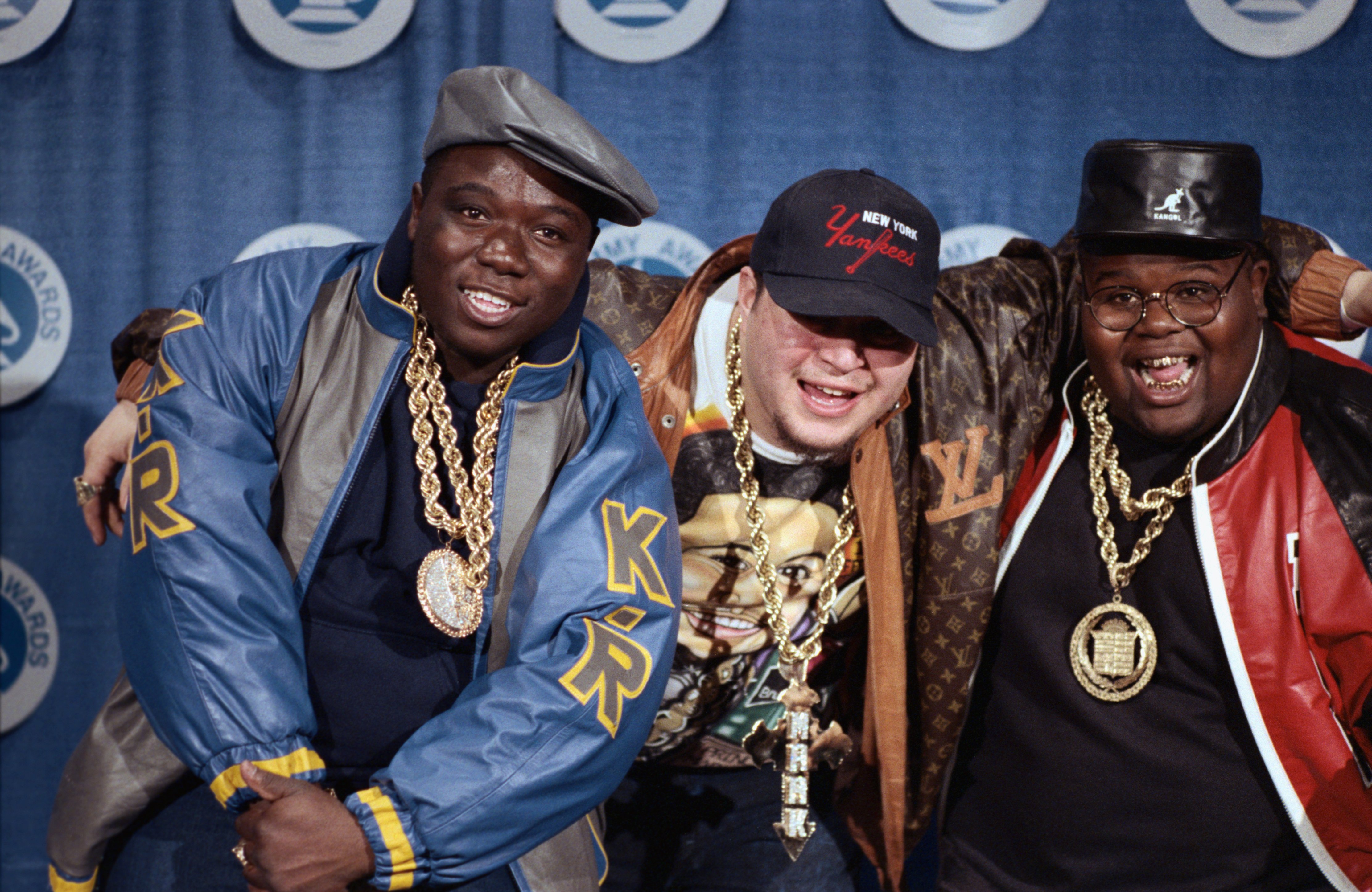 "Fat Boys" members Damon Wimbley, Mark Anthony Morales, and Daren Robinson at the Grammy Awards, March, 1988.| Photo: Getty Images.