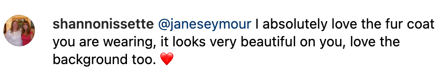 A fan comments on Jane Seymour's photo | Source: Instagram.com/janeseymour