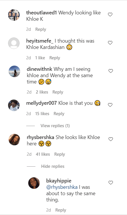 Screenshot of IG comments on Wendy Williams' dress | Source: Instagram/fashionbombdaily & Instagram/willie_thethird