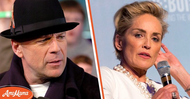 Bruce Willis on April 5, 2004, in New York City [left] | Sharon Stone on September 11, 2015, in Milan, Italy [right] | Source: Getty Images 