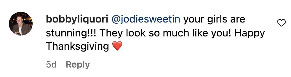 A fan comment on Jodie Sweetin's recent Instagram post dated November 2023 | Source: Instagram.com/jodiesweetin