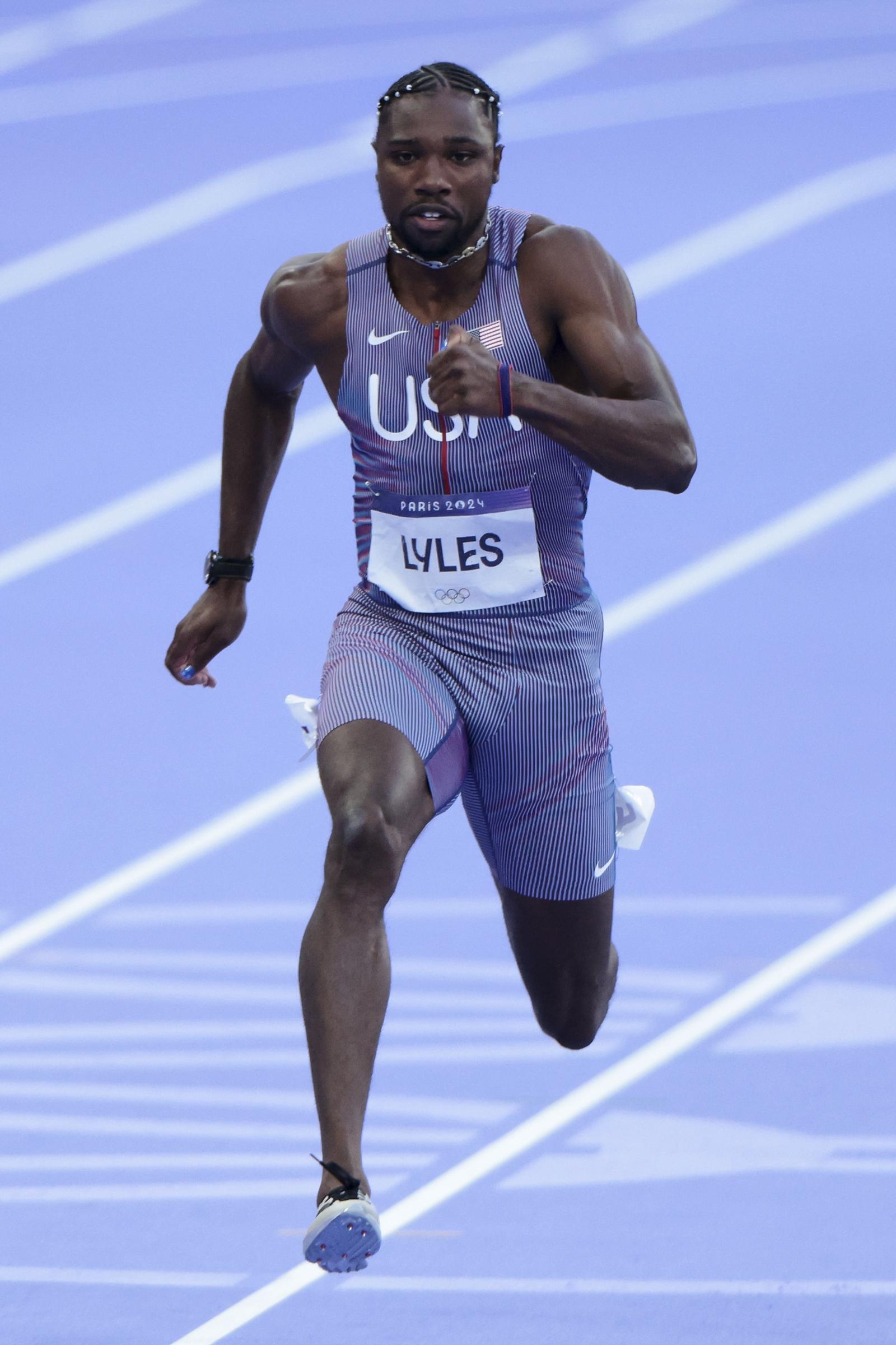 Noah Lyles of Team United States competes at the Men's 100m Semi-Final on day nine of the Olympic Games Paris 2024 at Stade de France on August 04, 2024 in Paris, France | Source: Getty Images