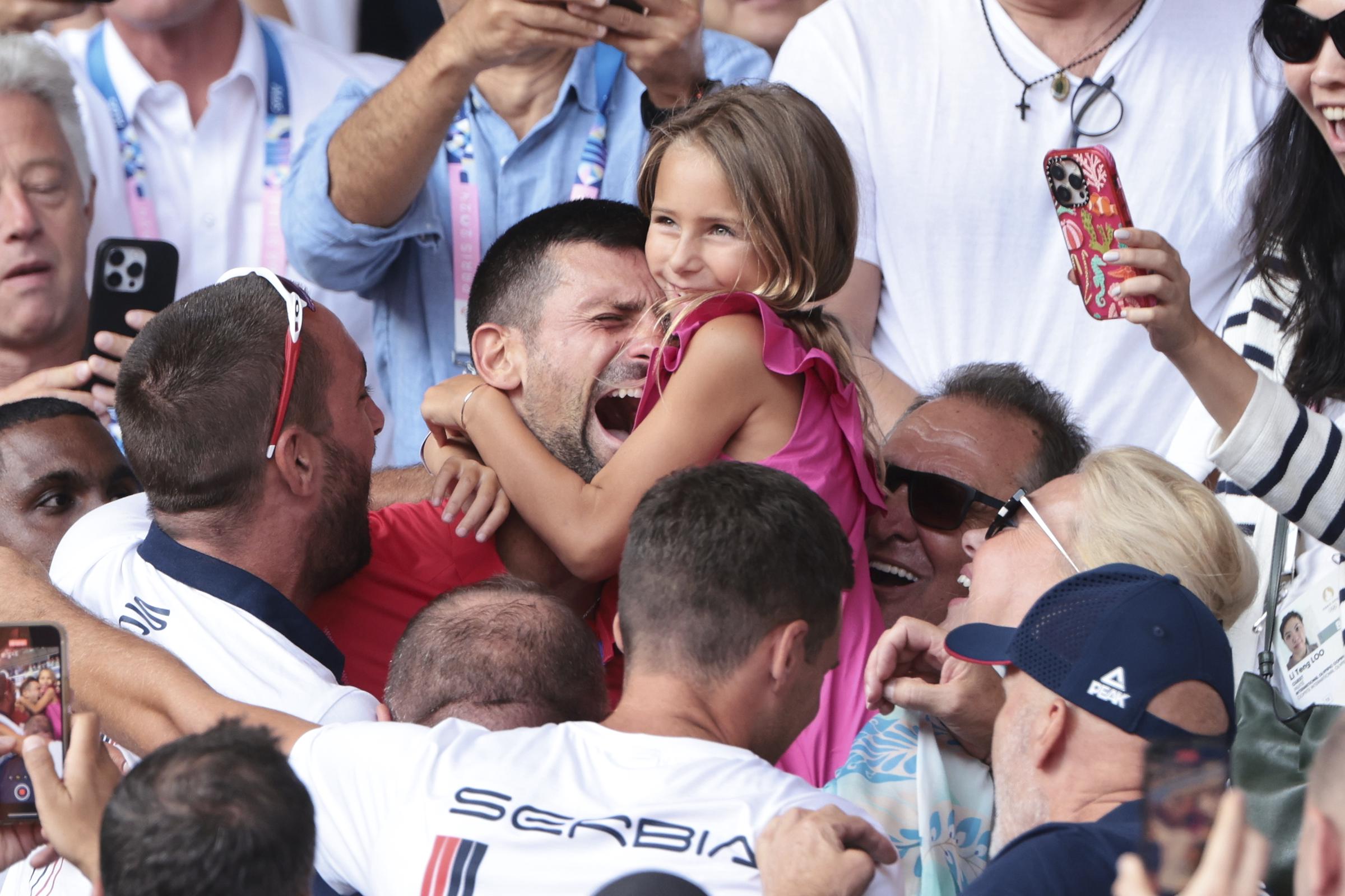 Novak Djokovic celebrates with his daughter Tara on August 4, 2024 | Source: Getty Images