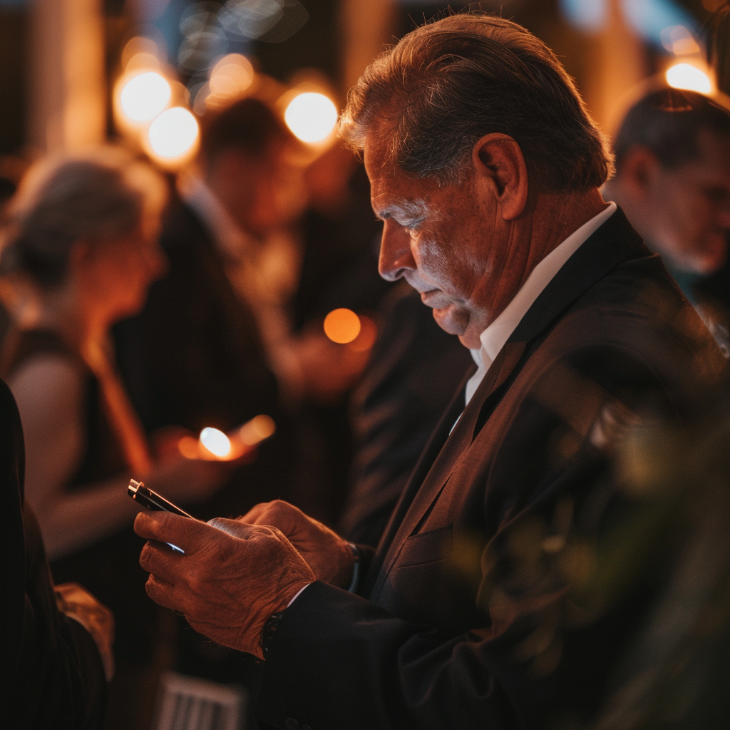 An older man busy on his phone | Source: Midjourney