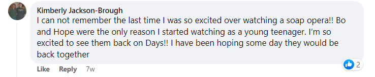 A fan gets excited about the news of Alfonso's return to "Days of our Lives | Source: Facebook/Days Of Our Lives