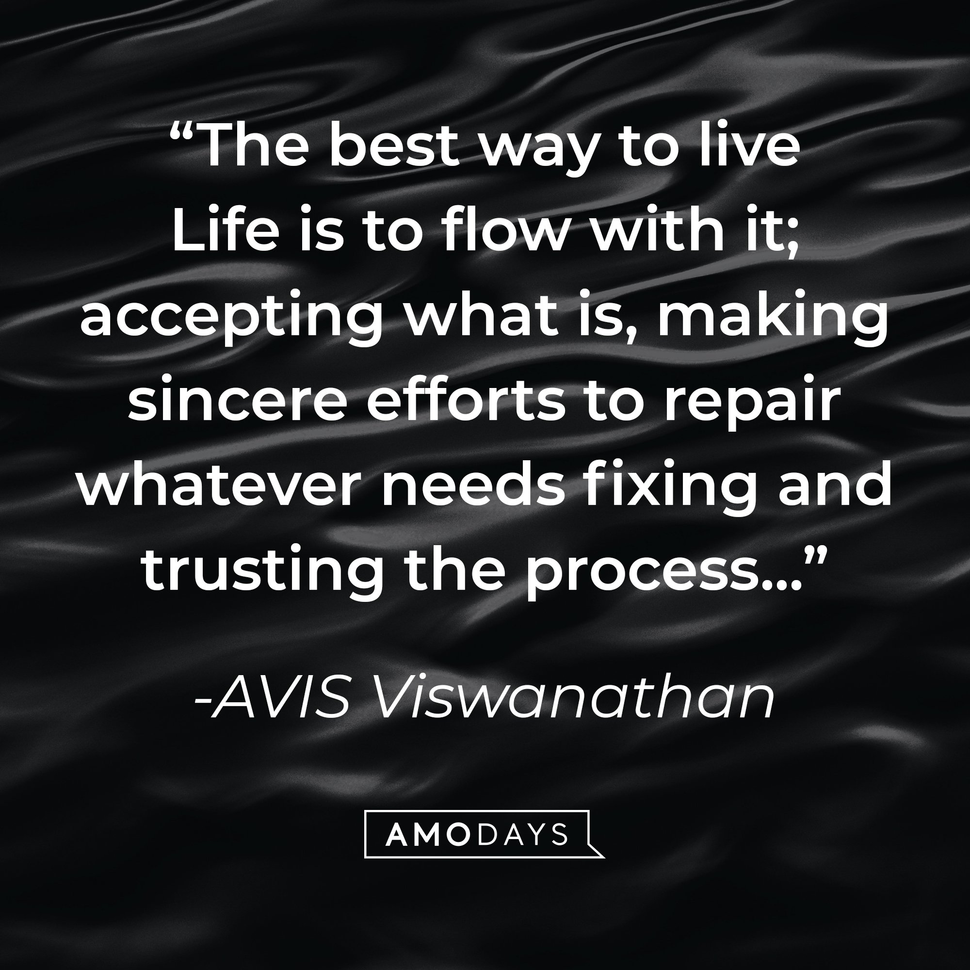 AVIS Viswanathan's quote: "The best way to live Life is to flow with it; accepting what is, making sincere efforts to repair whatever needs fixing and trusting the process..." | Image: AmoDays