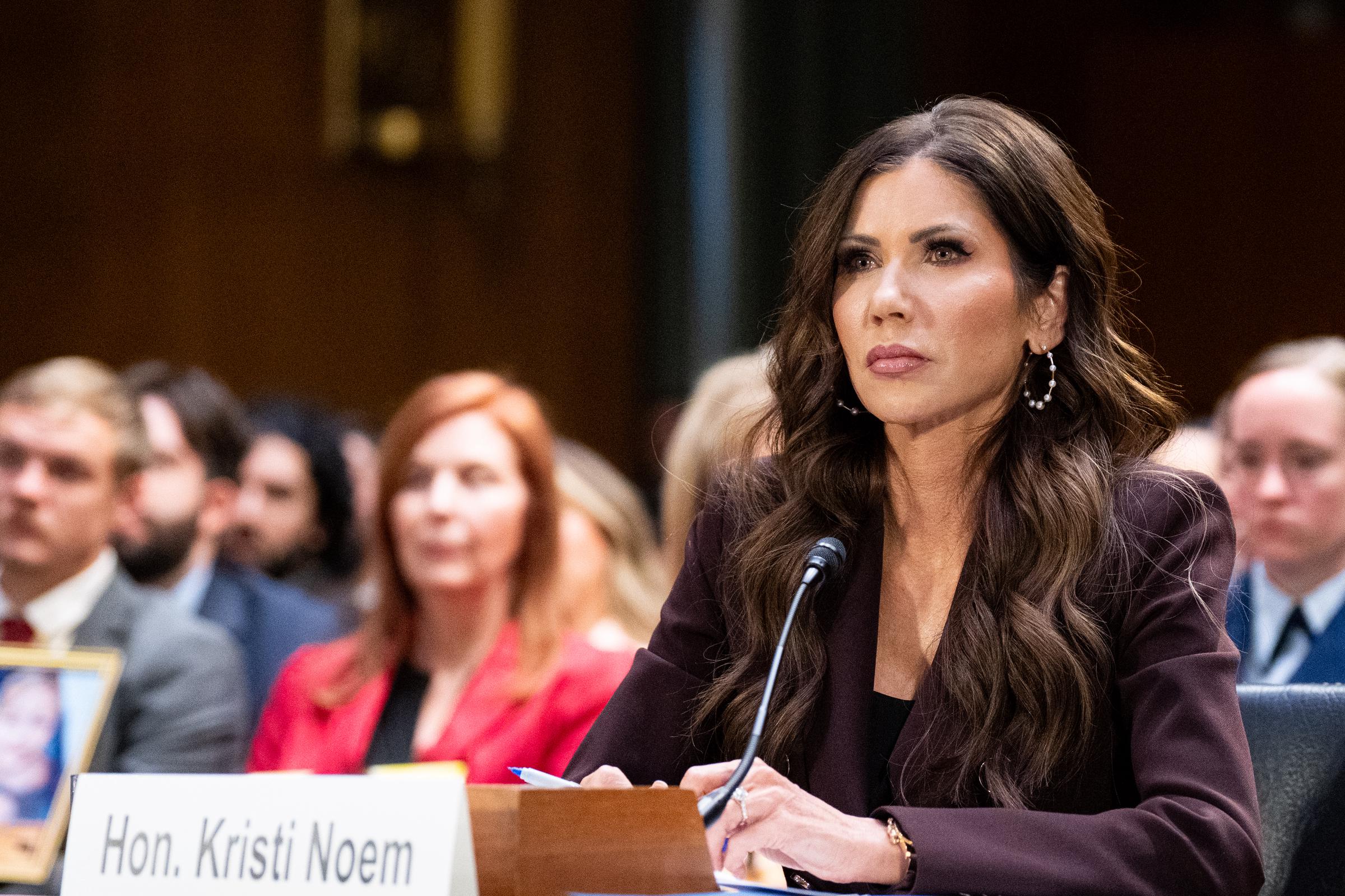 Kristi Noem testifies during Senate Judiciary Committee hearing on "Oversight of the Department of Homeland Security" in the dirksen Senate Office Building on Tuesday, March 3, 2026 | Source: Getty Images