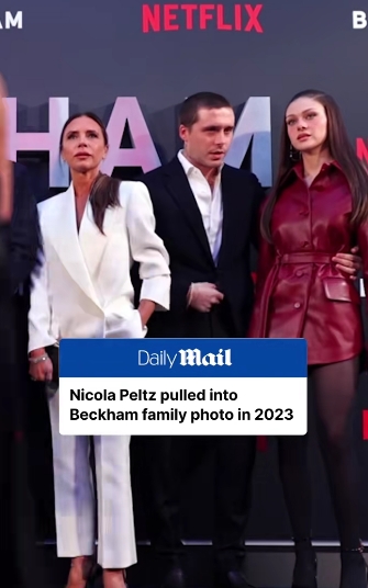 Brooklyn Peltz Beckham was seen adjusting his jacket while standing next to Nicola Peltz Beckham, who turned toward the cameras during the Beckham family red carpet appearance. | Source: TikTok/dailymailuk