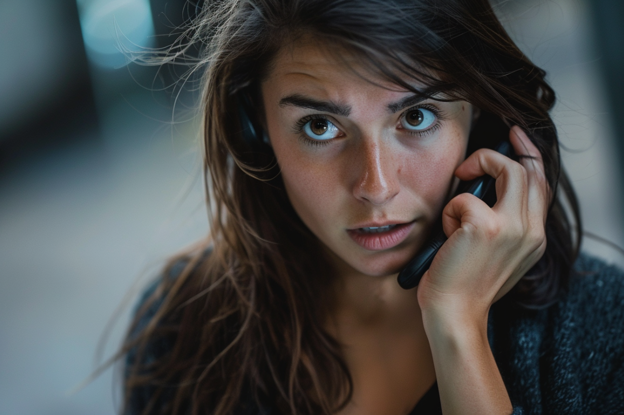 A woman having a tense phone conversation | Source: MidJourney
