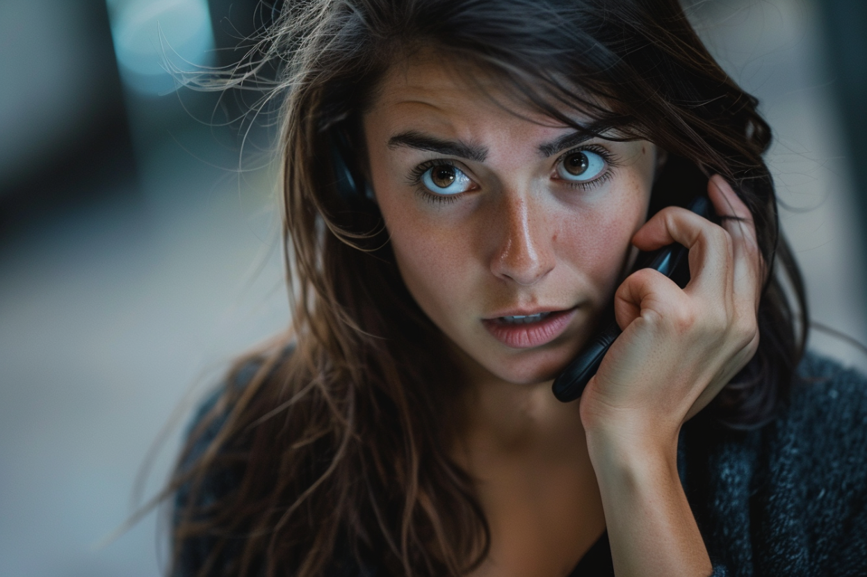 A worried woman speaking on her phone | Source: Midjourney