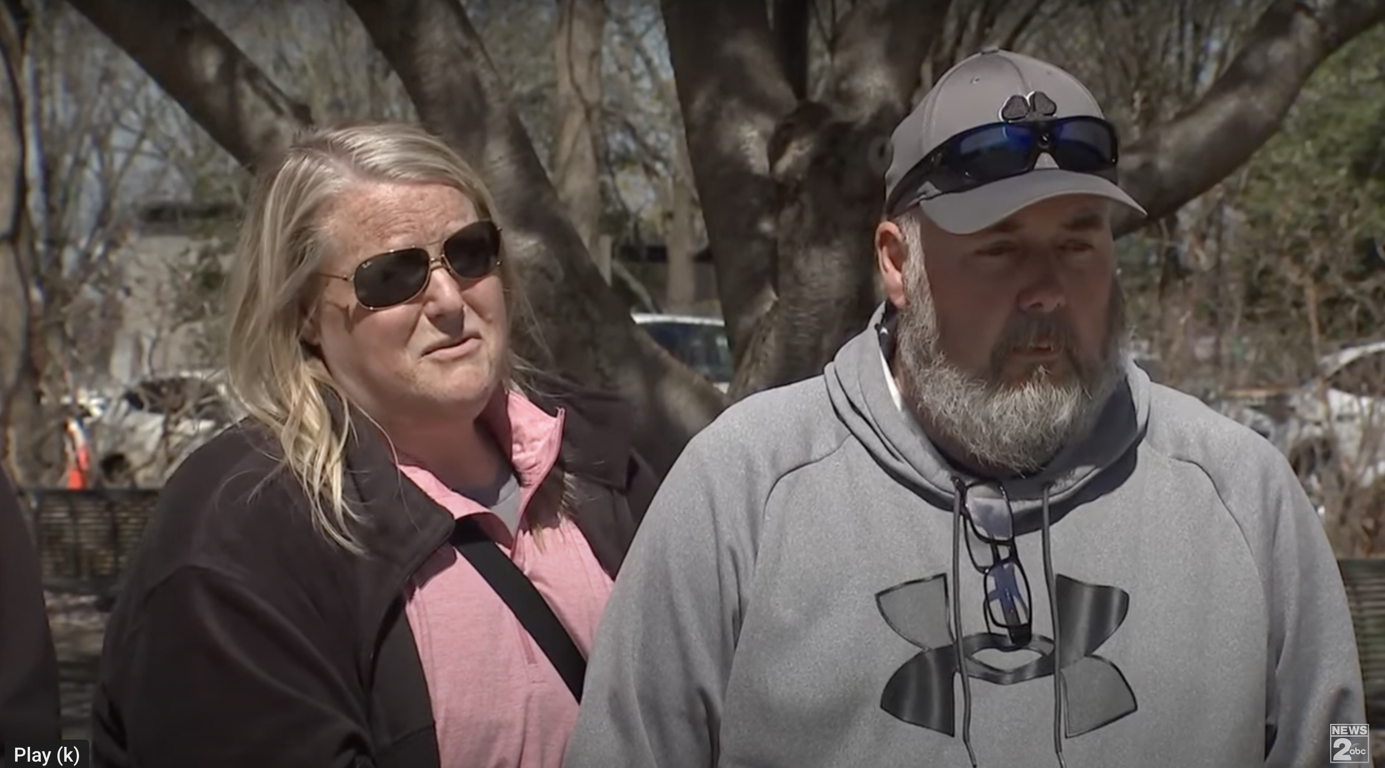 Riley Strain's mother, Michelle Strain Whiteid and his stepfather, Christopher Whiteid during a press conference on March 20, 2024 | Source: youtube/wkrnnews