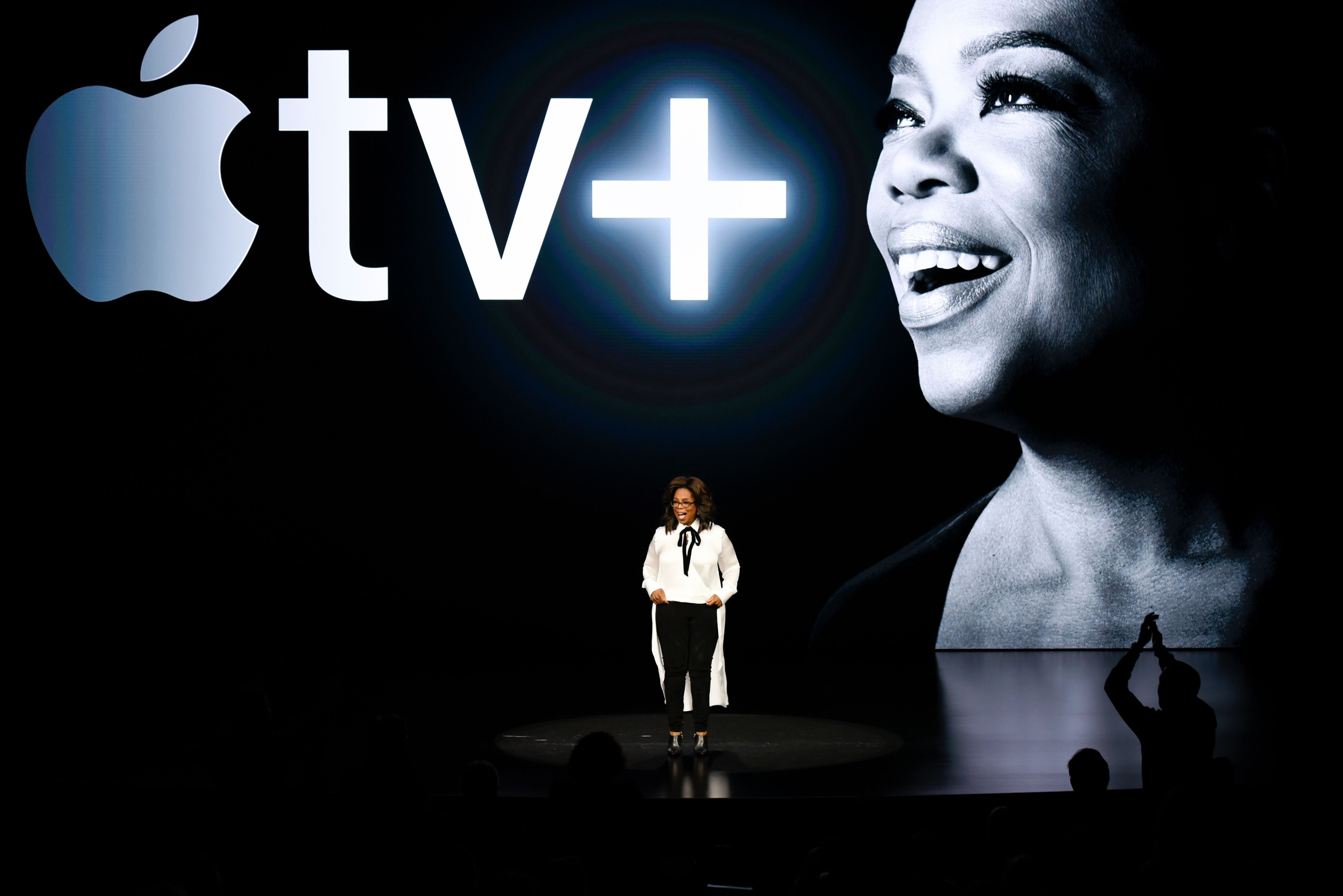 Oprah Winfey announcing her collaboration with Apple TV+/ Source: Getty Images