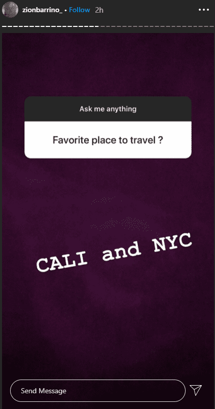  Zion Barrino loves to travel to California and New York City. | Photo: instagram.com/zionbarrino_