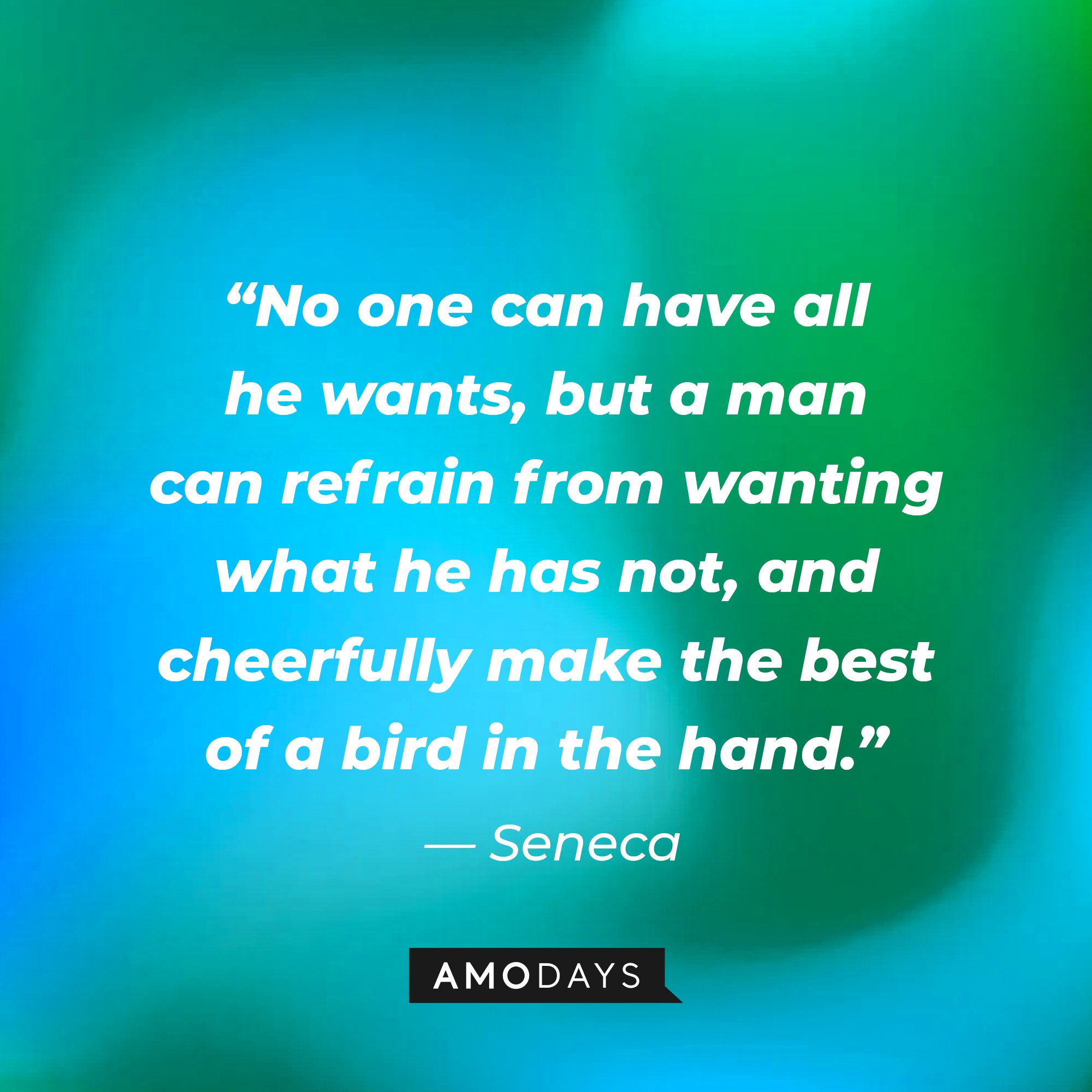  Seneca's quote: “No one can have all he wants, but a man can refrain from wanting what he has not, and cheerfully make the best of a bird in the hand.” | Image: AmoDays