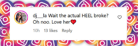 A fan's reaction to Anne Hathaway falling on the Set of "The Devil Wears Prada 2," from a post dated August 27, 2025 | Source: Instagram/justjared