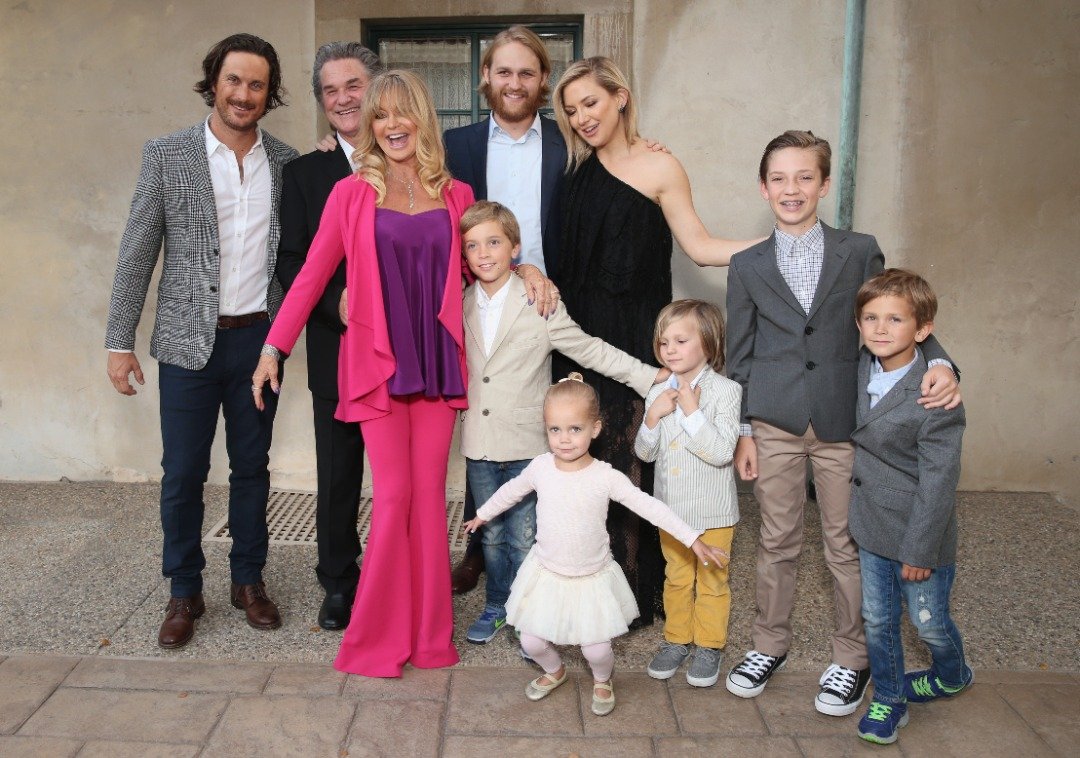 Actors Oliver Hudson, Kurt Russell, Goldie Hawn, Wyatt Russell and Kate Hudson with kids Ryder Robinson, Wilder Hudson, Bodhi Hudson, Rio Hudson and Bingham Bellamy attend Annual Goldie's Love In For Kids hosted by Goldie Hawn at Ron Burkle's Green Acres Estate on May 6, 2016 in Beverly Hills. | Source: Getty Images