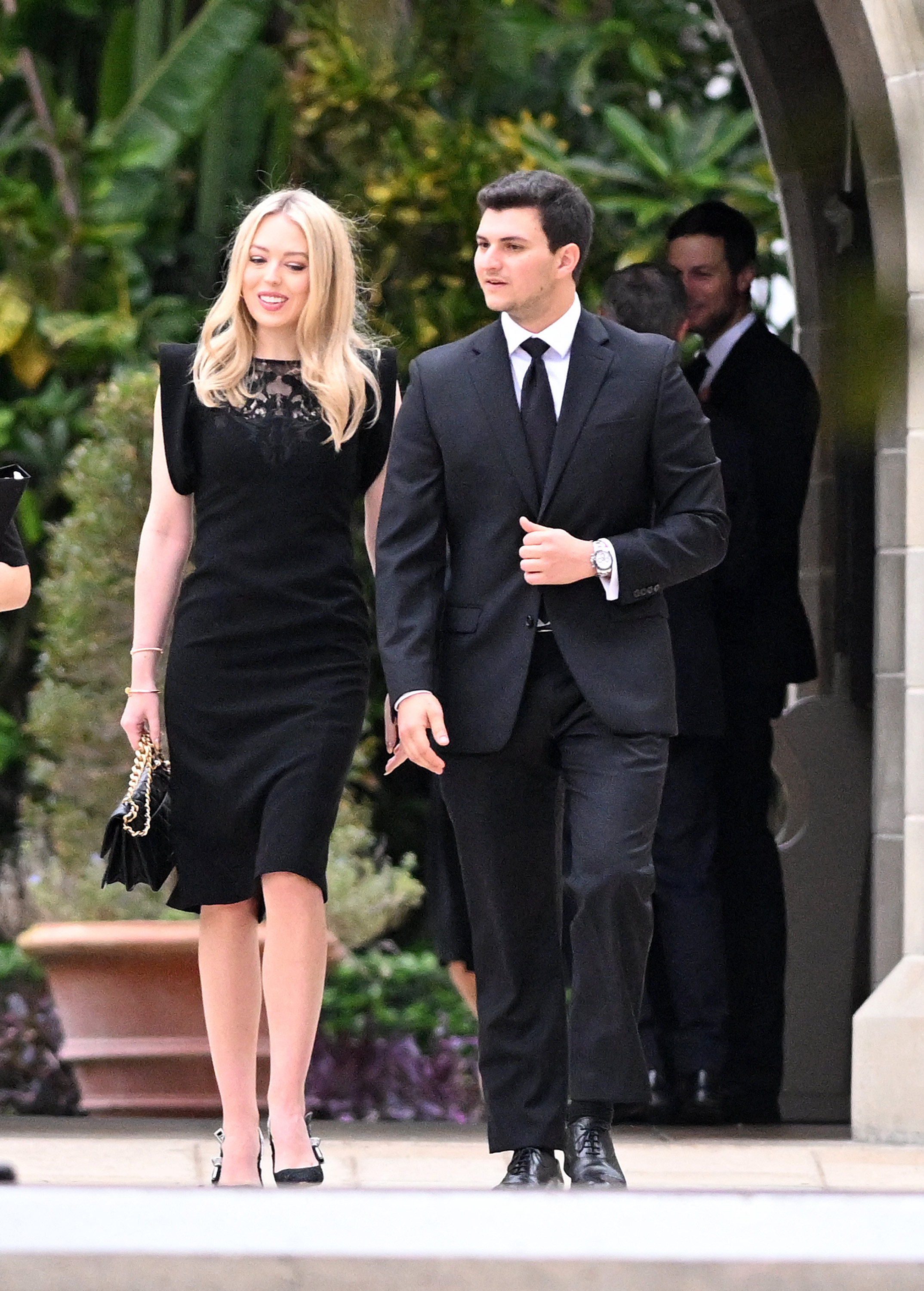 Tiffany Trump and Michael Boulos are seen arriving for the funeral of Amalija Knavs on January 18, 2024 in Palm Beach, Florida | Source: Getty Images