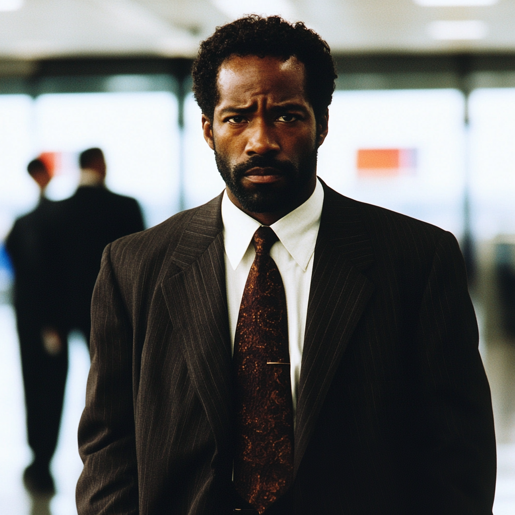 A concerned man in an airport | Source: Midjourney