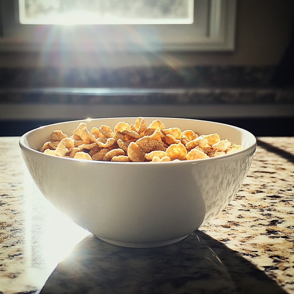 A bowl of cereal on a counter | Source: Midjourney