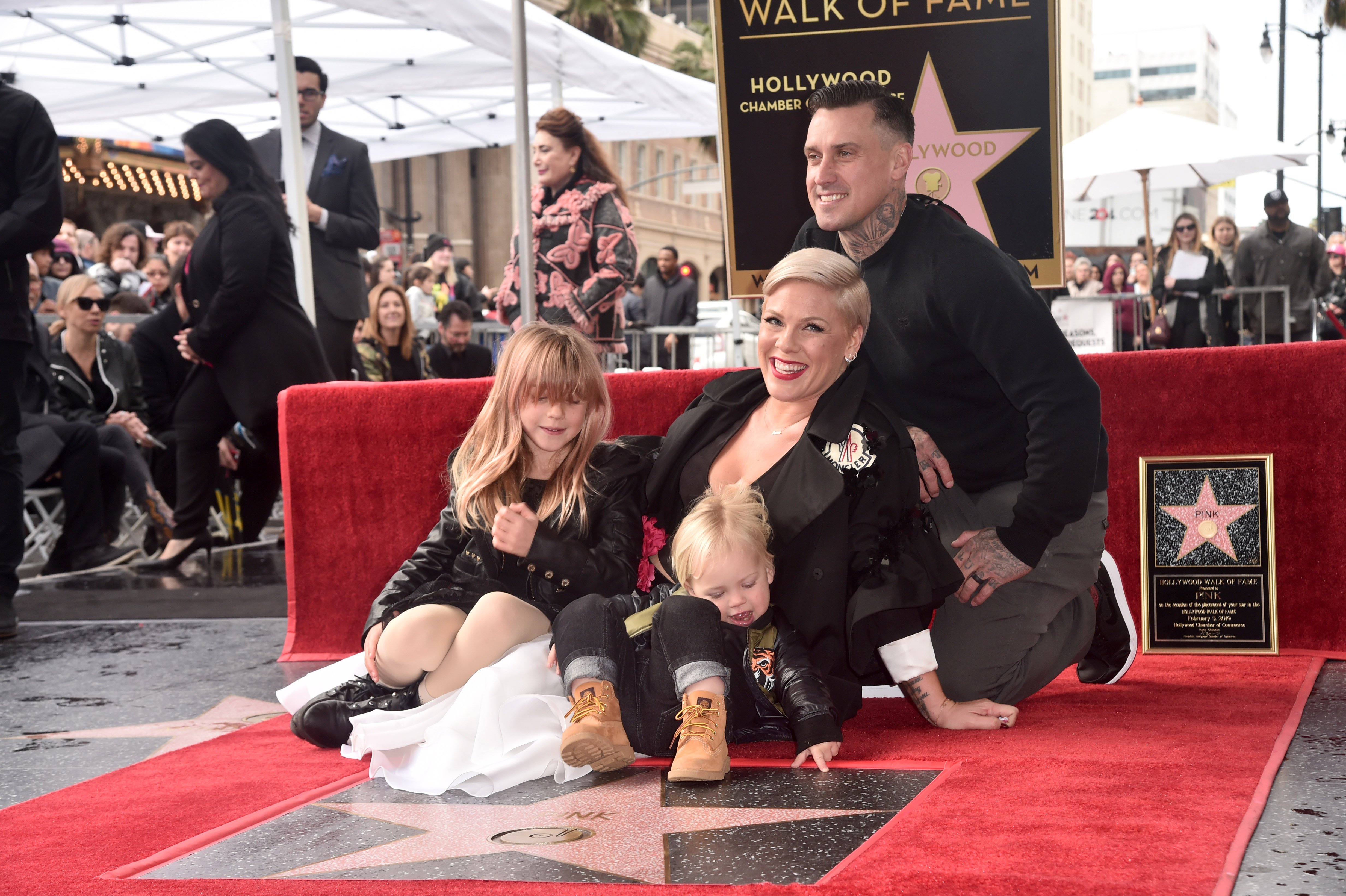 Pink poses with husband Carey Hart and children Willow Hart and Jameson Hart at a ceremony honoring her with the 2,656th star on The Hollywood Walk of Fame on February 05, 2019. | Source: Getty Images
