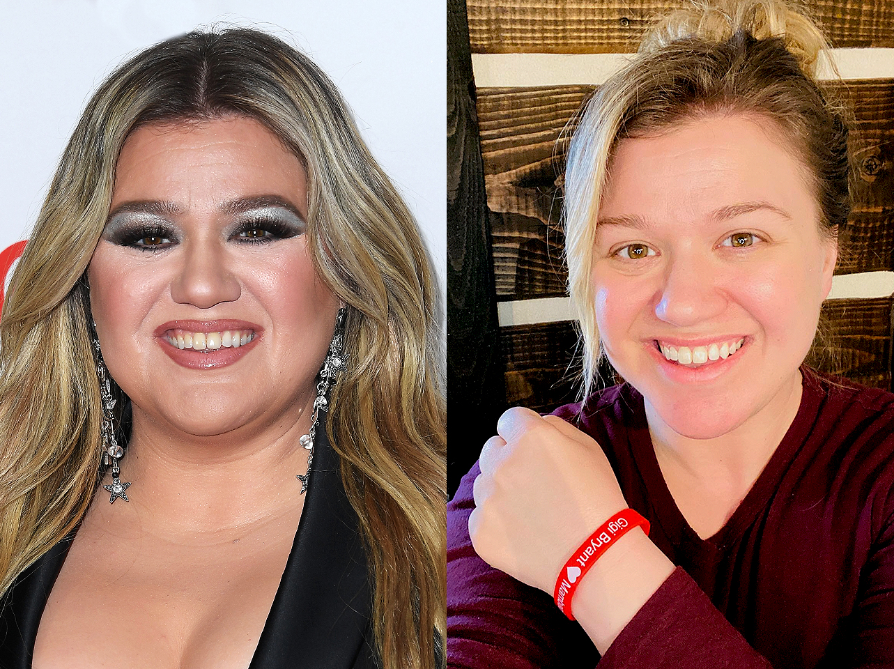 Kelly Clarkson with makeup vs without makeup | Source: Getty Images | Instagram/kellyclarkson