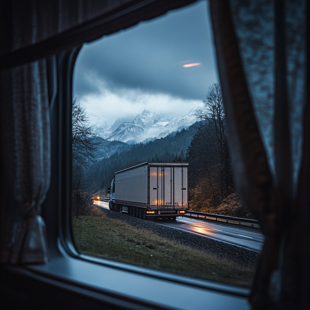 A view of a truck driving away | Source: Midjourney