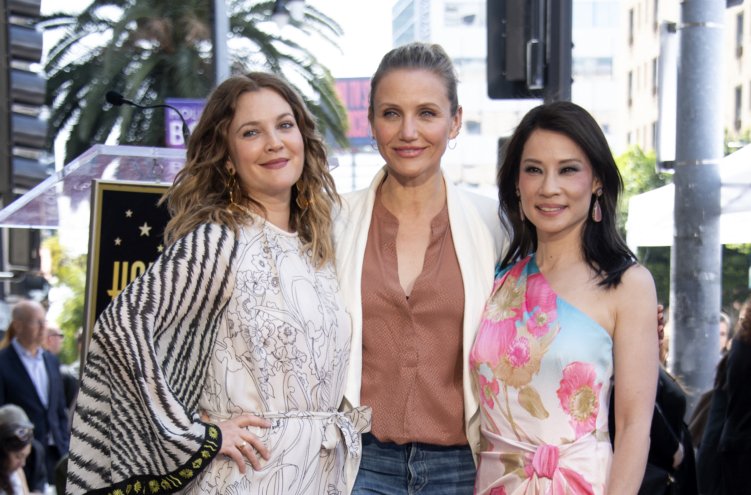 Drew Barrymore, Cameron Diaz, and Lucy Liu attend Lucy Liu's Hollywood Walk of Fame ceremony on May 1, 2019, in Hollywood, California.