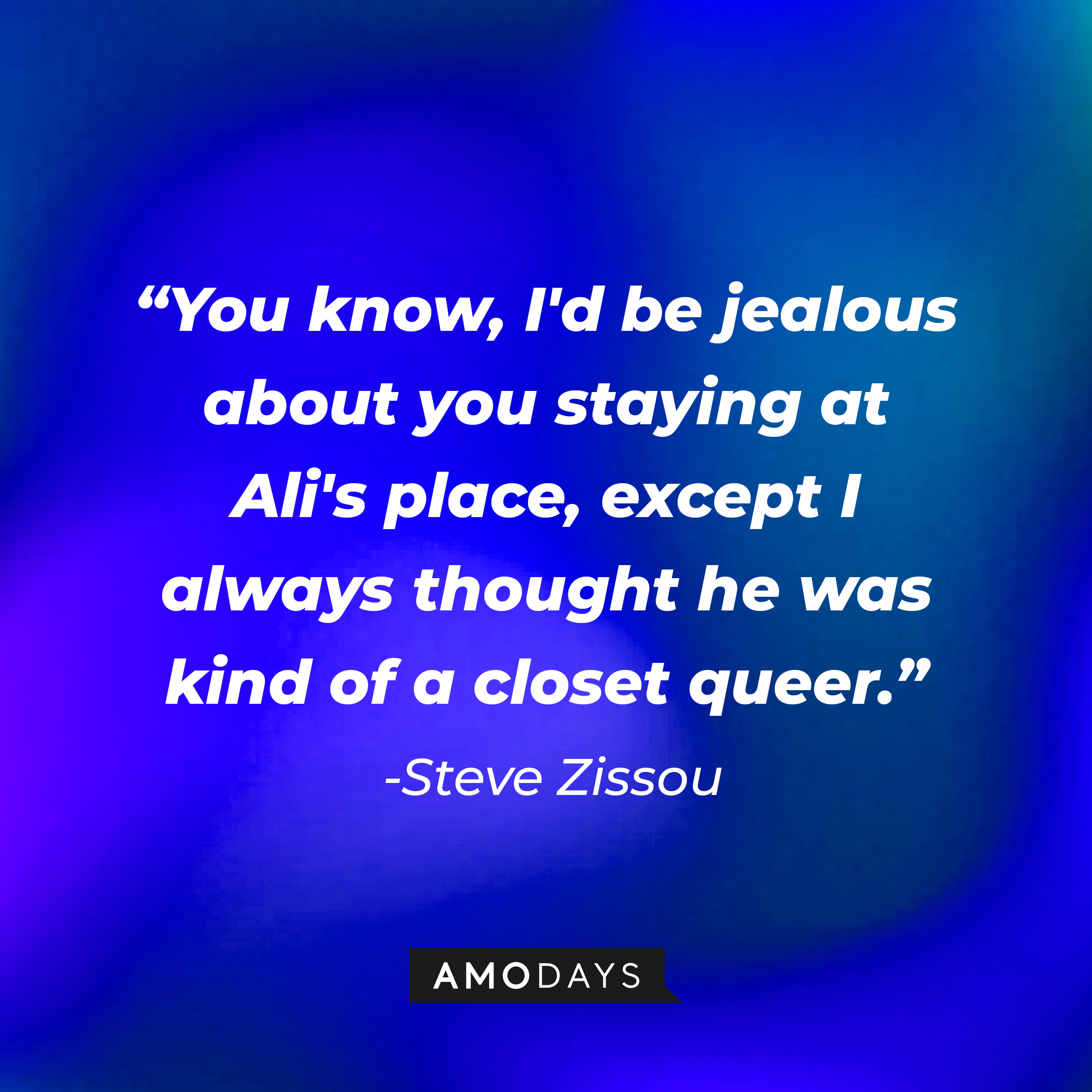 A photo with the quote, "You know, I'd be jealous about you staying at Ali's place, except I always thought he was kind of a closet queer."  | Source: Amodays