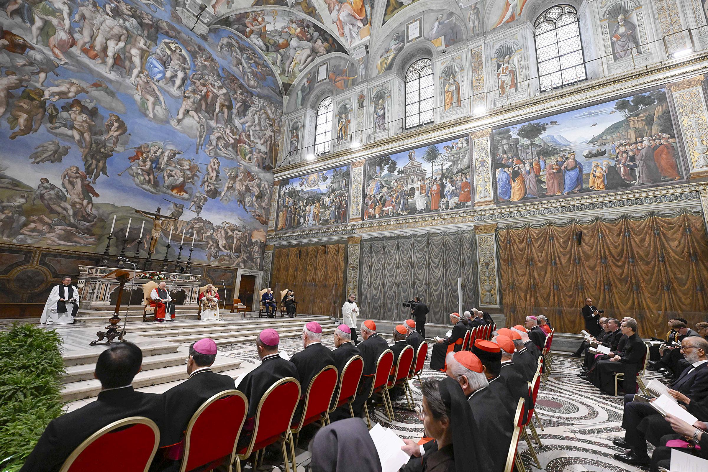 Pope Leo XVI, King Charles III and Queen Camilla attend a Prayer Service at the Sistine Chapel at the Apostolic Palace on October 23, 2025 | Source: Getty Images