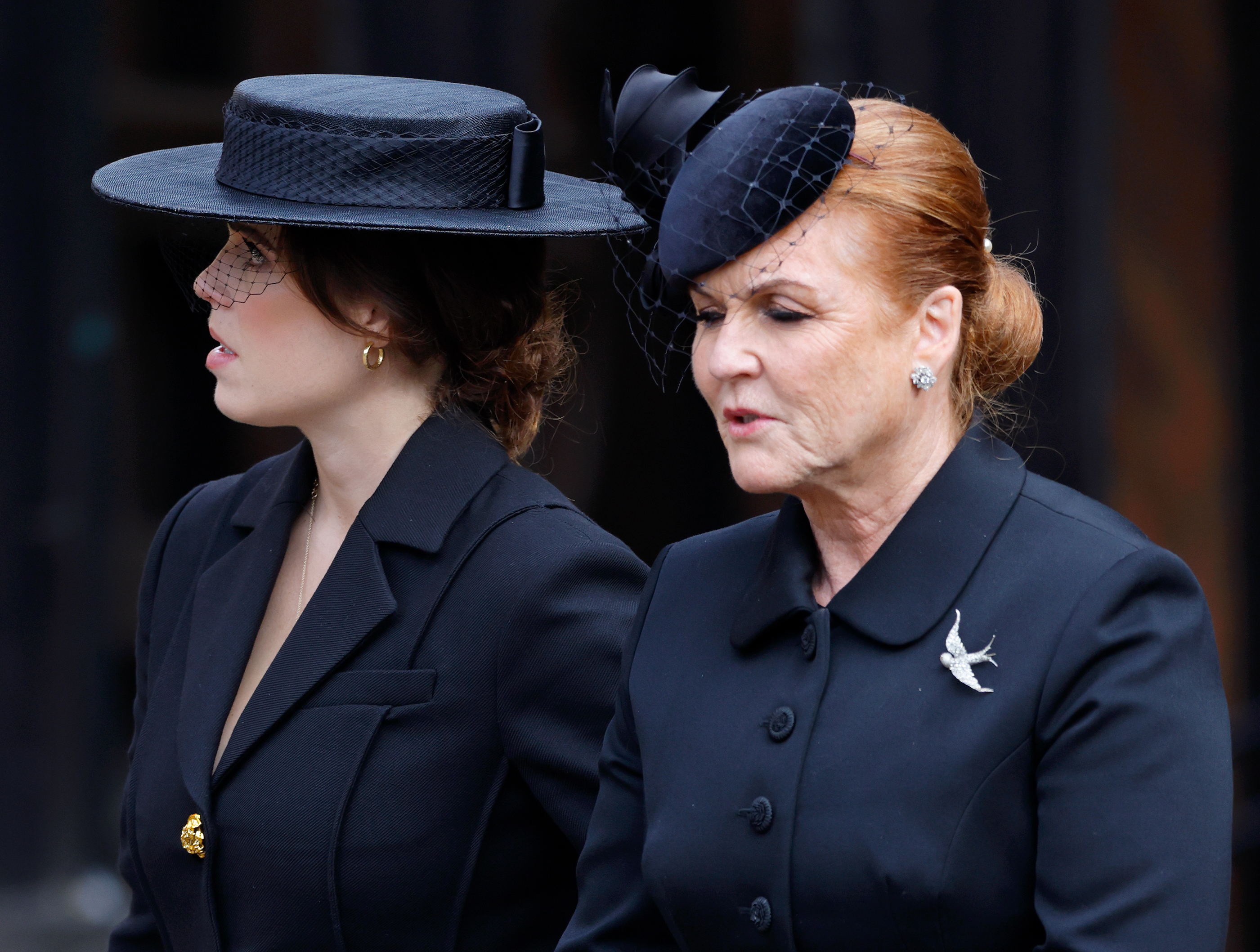 Princess Eugenie and Sarah Ferguson at the Committal Service for Queen Elizabeth II at St George's Chapel on September 19, 2022, in Windsor, England. | Source: Getty Images